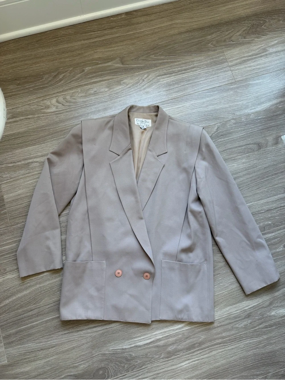 Christian Dior Vintage Double Breasted Blazer Jacket Tan Beige Sz 8 100% Wool